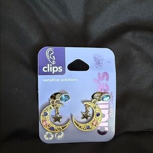 Claire's Gold Celestial Clip-On Earrings with Blue and Pink Accents